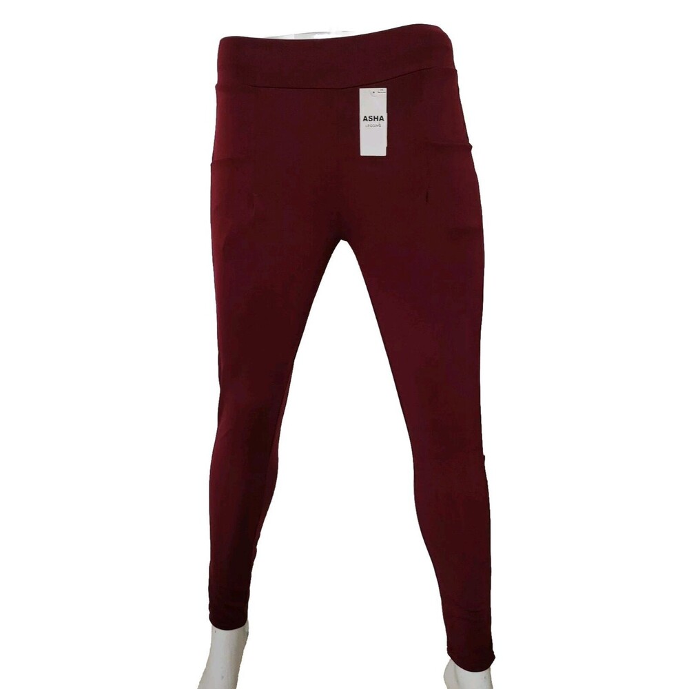 NWT Asha Legging Pants Womens M/L Maroon Soft Spandex Activewear Jogging…